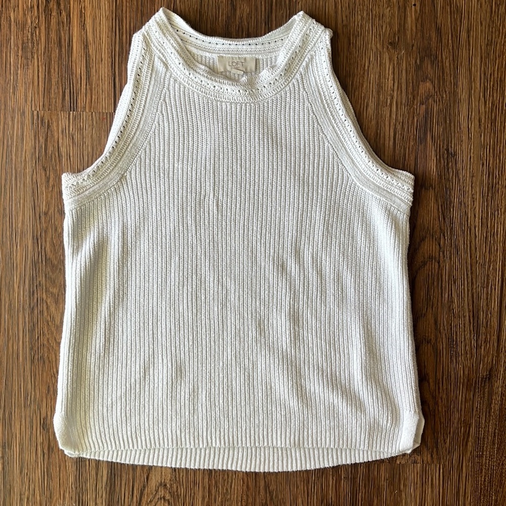 Loft White Knit High Neck Tank Top Size M